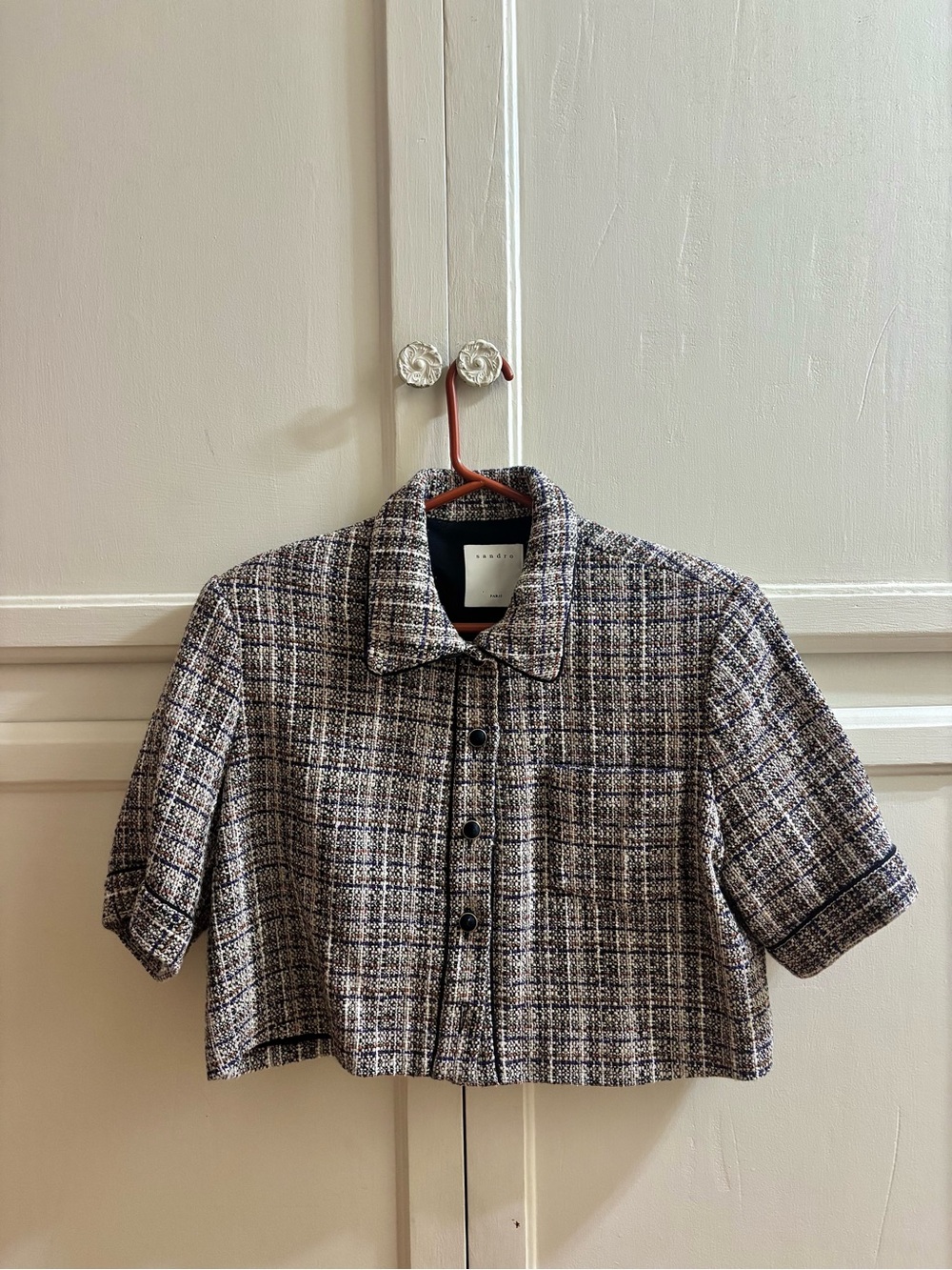 Sandro Cropped Button Up Collared Top